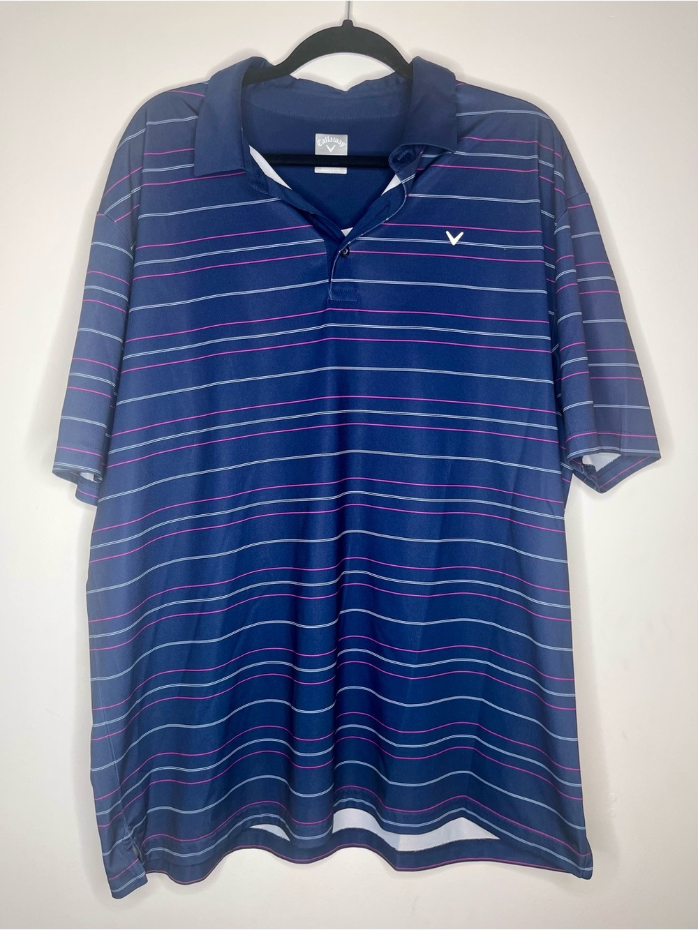 Callaway Navy Polo with Pink and White Stripes